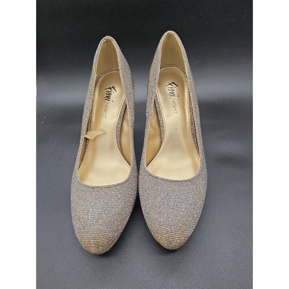 FIONI NIGHT Gold Shimmer Pumps Fabric Upper Man Made Metallic Sparkle Heels Sz 6